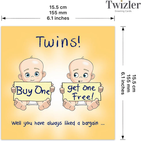 Twins Bargain Card - Humorous Newborn Twins Greeting Card for Baby Showers