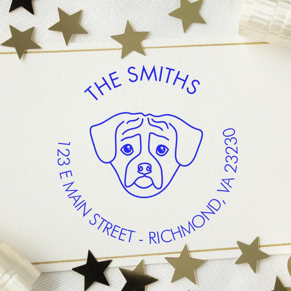 Custom Slim Puggle Dog Address Stamp - Handcrafted Ink Stamp for Thank