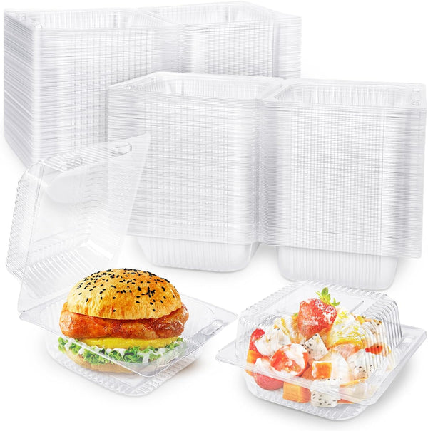 200 PCS Clear Plastic Square Hinged Containers, Disposable Clamshell Food Containers with Lids for To Go Items