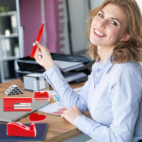 Red Desk Accessories, Red Office Supplies, Stapler and Tape Dispenser Set, Red Desk Accessory Kit, Gift for Students,