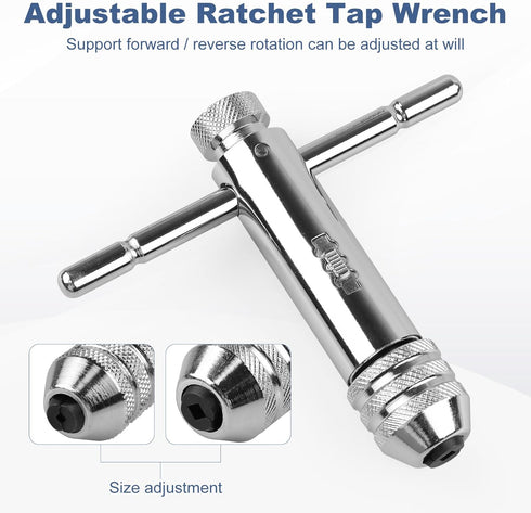 Rocaris Adjustable T-Handle Ratchet Tap Holder Wrench + 5pcs M3-M8 Metric Plug Tap