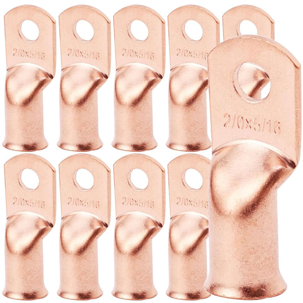 10PCS Heavy Duty Battery Lugs, 2/0AWG 5/16in M8 Ring Terminals, Electrical Battery Crimp Connectors