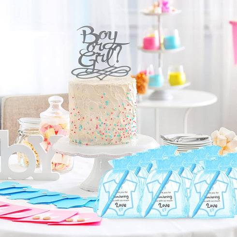TaoBary Blue Retractable Ballpoint Pens (50 Pcs) with Cards and Organza Bags, It's a Boy Themed Baby Shower Favors