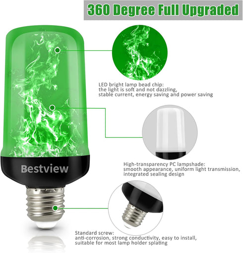 Bulbs,4 E26/E27 Bulbs 2 Pack) Bestview LED Flame Effect Light Modes Smart Base Flickering Fire Light