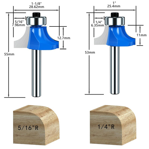 Roundover Edging Router Bit Set, 1/4 Inch Shank Carbide Bits for Woodworking Milling Tools