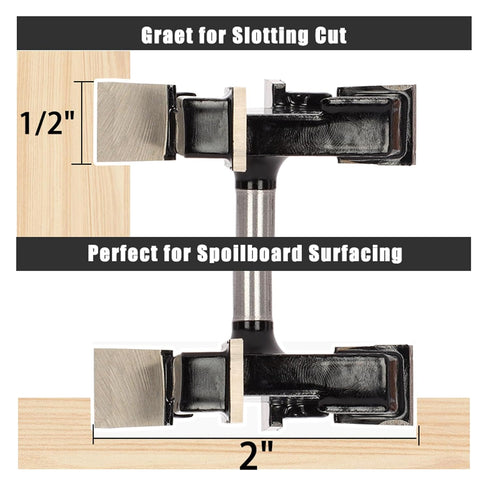 Spoilboard 4 1/4" 2" 1/2" 1/2" CNC Surfacing Slab Flattening Router Bit, Teeth, Shank, Cutting Diameter, Cutting Depth