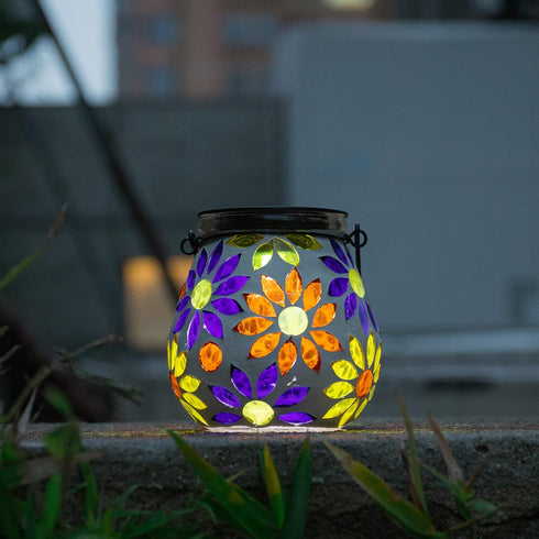 Afirst Mosaic Solar Lanterns Outdoor - Glass Hanging Solar Lights Hollow Out Waterproof Table Lamp Outdoor Decorative