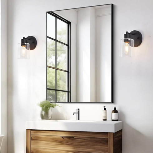 Wall(1PACK) Black Wall Sconce,Wall Light Fixtures, Modern Bathroom Light Fixture with Clear Glass Shade and Moisture