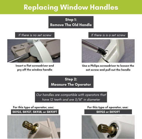 Ideal Security White Fold-Down-Handle Window Cranks, Replacement for Standard Casement Handles, 11/32" Spline Shaft, 2