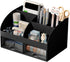 Desk Organizer with 6 Compartments and 2 Drawers, Plastic Makeup Organizer, Pen Holder for School, Home, Office Supplies