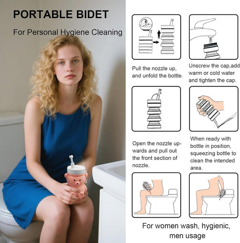300ml Nozzle Pink(1pc) Cute Portable Bidet for Kids, Lovely Baby Bidet Spray Bottle, Compact Travel Size Camping Peri