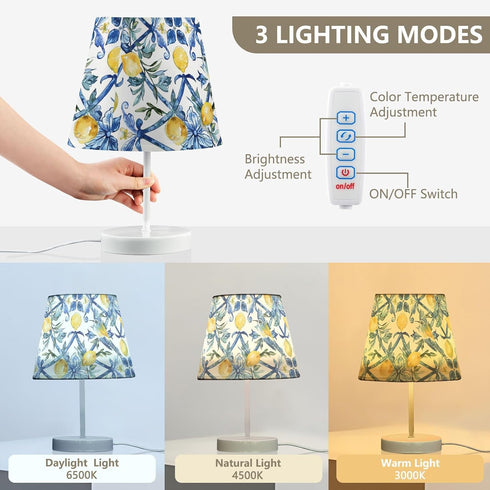 3 ALAZA Bedside Lamp Lemon Boho Peris Flower Table Lamp for Bedroom Desk Lamp with USB Port LED Nightstand Color