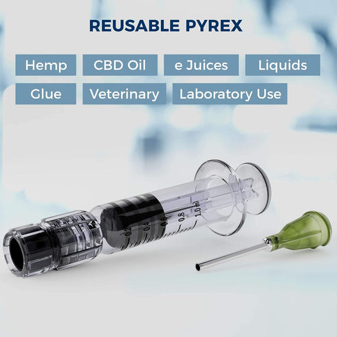 10 Pack Borosilicate Glass Luer Lock Syringe, 1ml Reusable Glass Syringes for Arts, Crafts, Lab, Thick Liquids