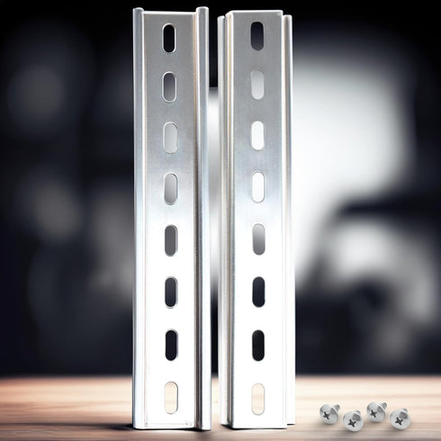 2 Pieces DIN Rail Slotted Aluminum, 8" Long x 35mm Wide with 4 #10 Stainless Steel Screws for Mounting