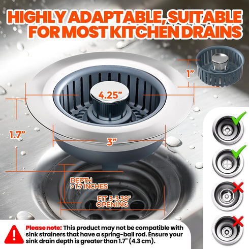 3-1/2'' Kitchen Sink Drain Strainer - Upgraded Kitchen Sink Stopper,Sink Stopper Kitchen Drain,Stainless Steel Drain