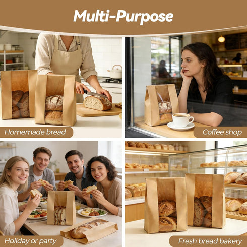 100 120 Tripho Pcs Bread Bags for Homemade Bread with Clear Window & Stickers, Sourdough Bread Bags for Storage