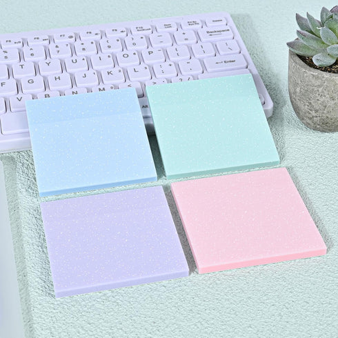 BAYTORY 200 Sheets Glitter Transparent Sticky Notes, 3 * 3 inch, Clear Soft Pastel Memo Pads for Office, School