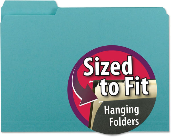 Smead Interior File Folder - 1/3-Cut Tab, Letter Size, Aqua, 100 per Box