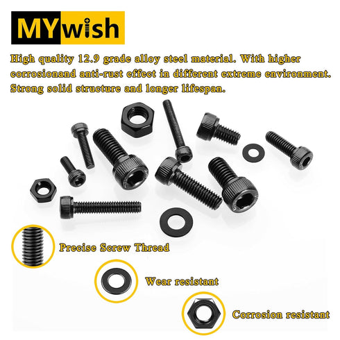 645 Pieces M4 Screws Nuts and Bolts Set, Hex Socket Head Cap Screws Assortment Kit, 10.9 Grade