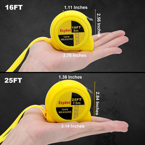 2 Packs Tape Measure 25 ft / 16 ft, Esydon Measuring Tape Extendable, Self-Locking Tape Measurer, Easy Read