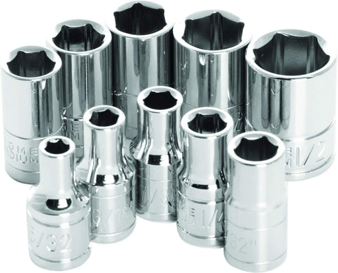 Performance Tool W36002 10-Piece SAE Socket Set, 1/4-Inch Drive 6-Point