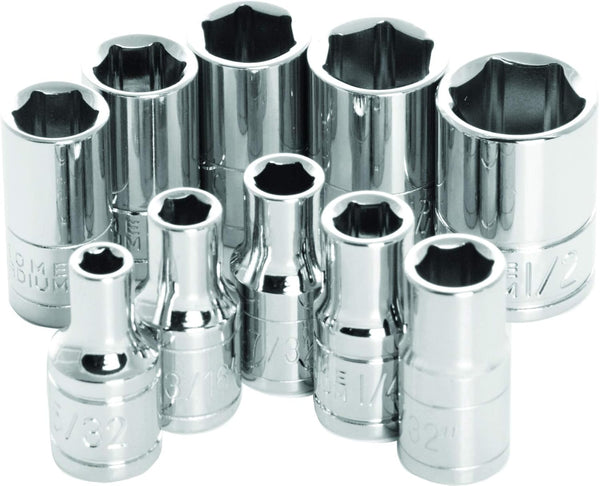 Performance Tool W36002 10-Piece SAE Socket Set, 1/4-Inch Drive 6-Point