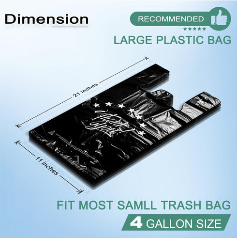 11''x6''x21'' 100PCS YoYoRain Black Thank you T shirt bag, Grocery shopping bag Reusable and Disposable Supermarket Bag