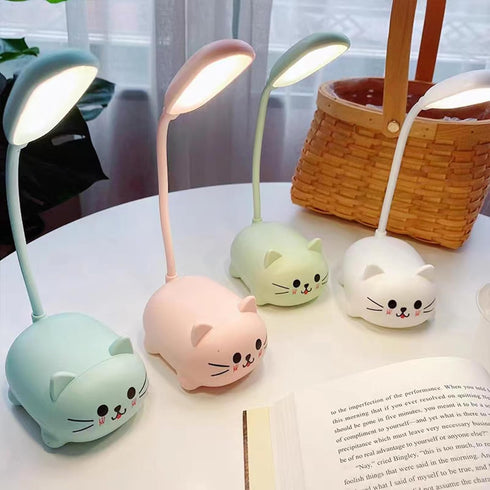 Cute Cat LED Desk Lamp for Kids, USB Rechargeable Reading Light, Portable Flexible Gooseneck Cartoon Desk Lamp (Green)