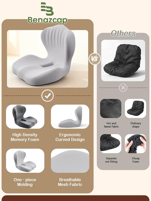 Tailbone Benazcap Memory Foam Seat Cushion with Lumbar Support Pillow for Office Chair, Car & Gaming Seat, Wheelchair