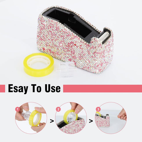 KEYPOWER Bling Crystal Luxury Handmade Diamond Desktop Tape Dispenser - Fashion Girls Women (Pink)