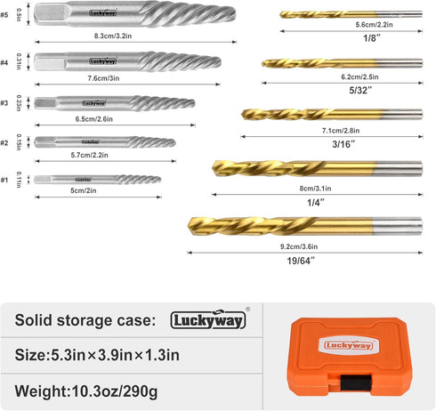 10-Piece Screw Extractor and Left Hand Drill Bit Set, Bolt Extractors, for Removing Broken Studs, Bolts, Socket Screws, and Fittings by Luckyway