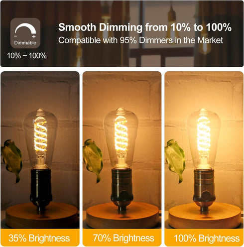 Tiadio 4-Pack Bulbs 60W ST58/ST19 6W E26 Dimmable Bulbs, 2700K Bulb, Bulb Vintage LED Edison Equivalent- Light Filament