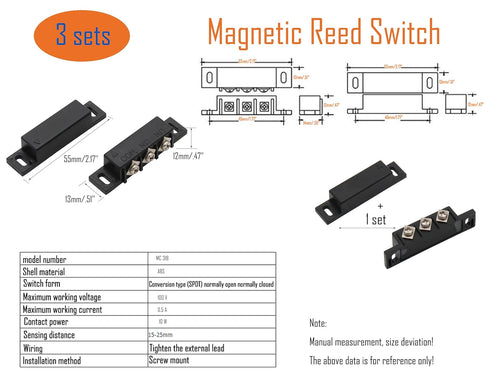 LBY 3 Sets Magnetic Reed Switch, Normally Open/Closed Contact Switch, Personal Gap Alarm with Screws