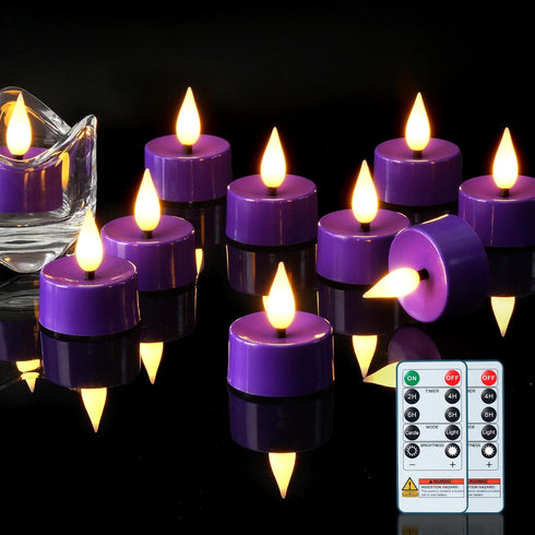 Amagic Flameless Purple Timer Remote Tealights Candles, 3D Black Wick Flickering Tea