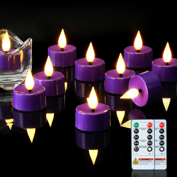Amagic Flameless Purple Timer Remote Tealights Candles, 3D Black Wick Flickering Tea