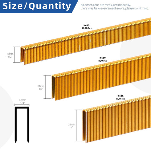 Glarks 2800Pcs 18 Gauge Narrow Crown Staples, 3 Sizes for Electric Stapler, Pneumatic, DIY Home Improvement