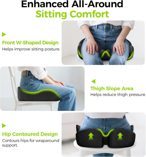 Tailbone AUVON Gel Seat Cushion for Office Chairs, Ergonomic Memory Foam Chair Cushions for Long-Sitting Support