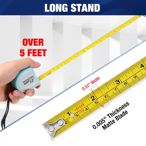 WORKPRO Mini Tape Measure, 3 Pcs 12FT Auto-Lock Easy Reading Tape Measurement, Pocket Size for Engineer, Lightweight