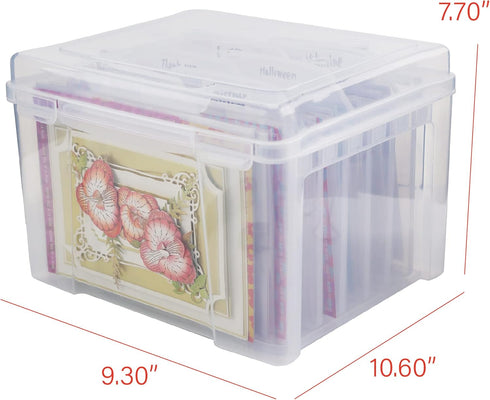 Greeting Card Storage & Organizer Box - 6 Colorful Removable Dividers for Holiday, Birthday, Get Well Cards, Crafts