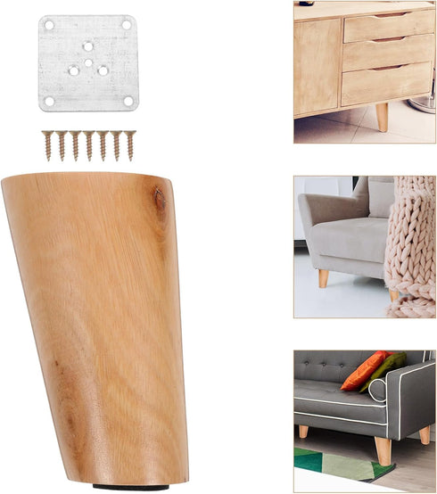 COLLBATH 4pcs 10cm Solid Wood Furniture Legs Tilted Coffee Table and Sofa Replacement Legs with Pads for Dresser