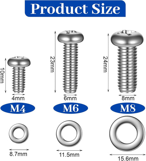 Yuomeaz 24Pcs (M4 M6 M8) Universal TV Mounting Screws Kit, Stainless Steel Monitor Mounting Screws, Monitor Stand Screw