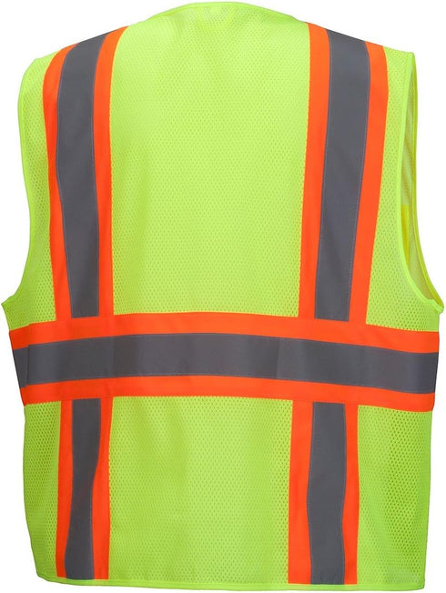 Pyramex Hi-Viz All Mesh Safety Vest with Contrasting Reflective Tape, Lime, XL