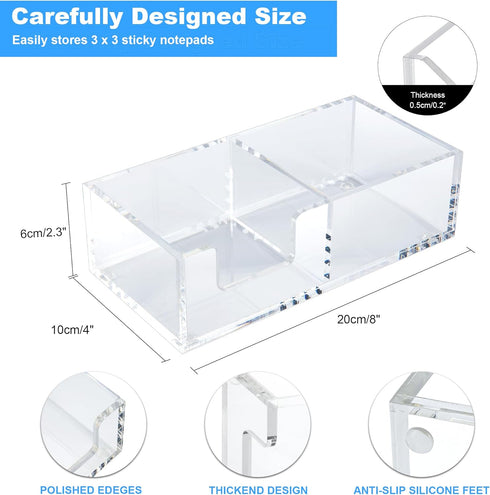 Sticky Note Holder, 2in1 Clear Acrylic Memo Holder for Desk Organization, Post Pop Note Dispenser for 3x3 Note Pad