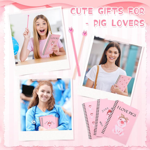Kosiz 11 Pcs Pig Gifts - 8 Pcs Pig Gel Pens & 3 Pcs Pig Spiral Notebook, Cute Pig Stationary Gift for Women Girls