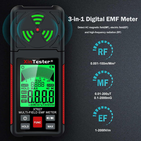 EMF Meter Detector 3-in-1 Digital Electromagnetic Radiation Reader, Home Outdoor Microwave Radioactive Ghost Hunting