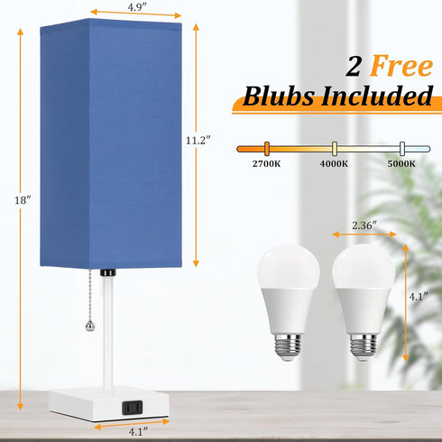 18'' set 2,3-Color 2 Bulbs Table Lamp for Bedroom of Bedside Lamps with Pull Chain Table Lamps for Night stands ,Small