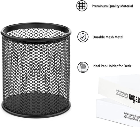 Mesh Metal Pen Holder, 6 Pack Pencil Cup for Desk Office Home, Black Pen Organizer