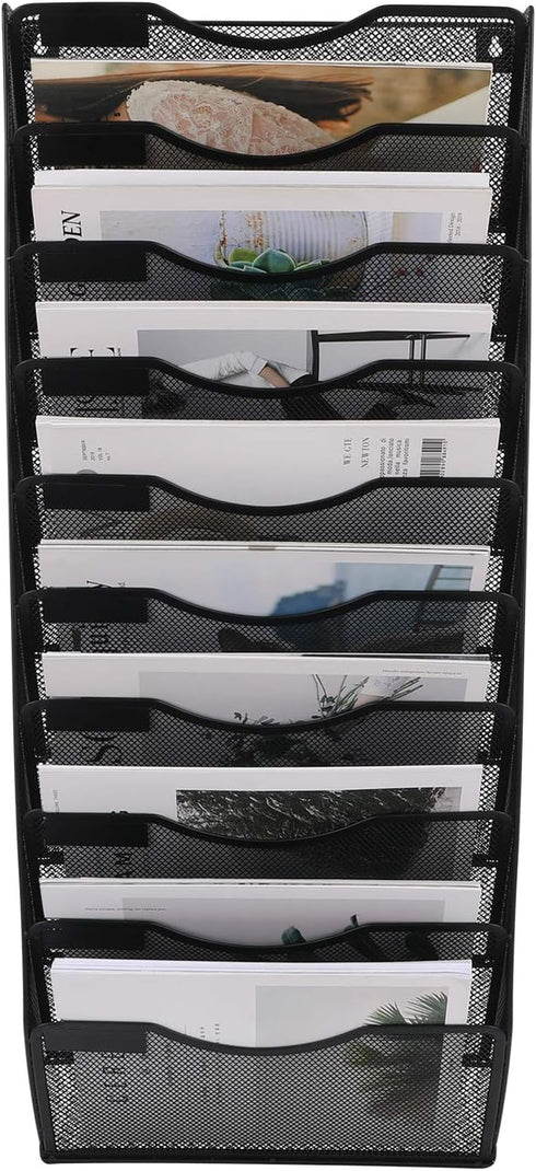 EasyPAG Hanging Wall File Organizer - 10 Tier Mesh Office Mail Paper Holder, Black