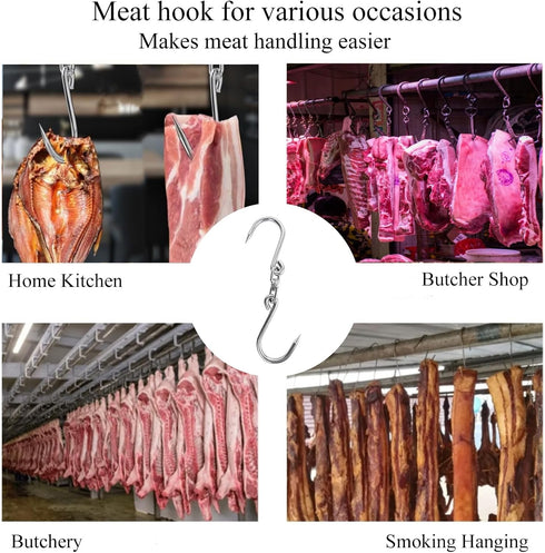 SATONBEYI 1pcs 11.8 Inches 8mm Swiveling Meat Hooks for Hanging, Stainless Steel Butcher Hook Heavy Duty Meat