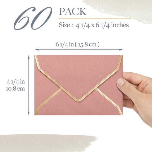 Invitation Envelopes, 60-Pack 4x6, Gold Foil Bordered Colored Envelopes, A4, 4 1/4 x 6 1/4 Inches